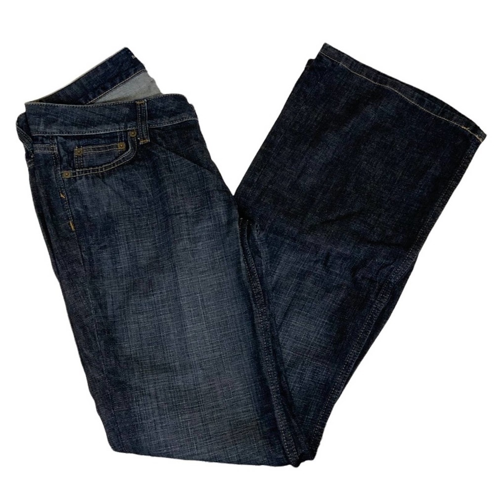 Banana Republic 5 Pocket Front Zip Flare Leg Dark Rinse Jean Blue Size 8